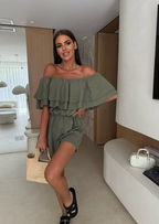 OFF SHOULDER MODEL RUFFLED PLAYSUIT